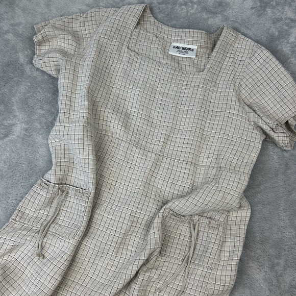 Women's Maxi Dress XL by Aly Wear Plaid Linen Cotton Oatmeal Lagenlook Neutral - Picture 1 of 7